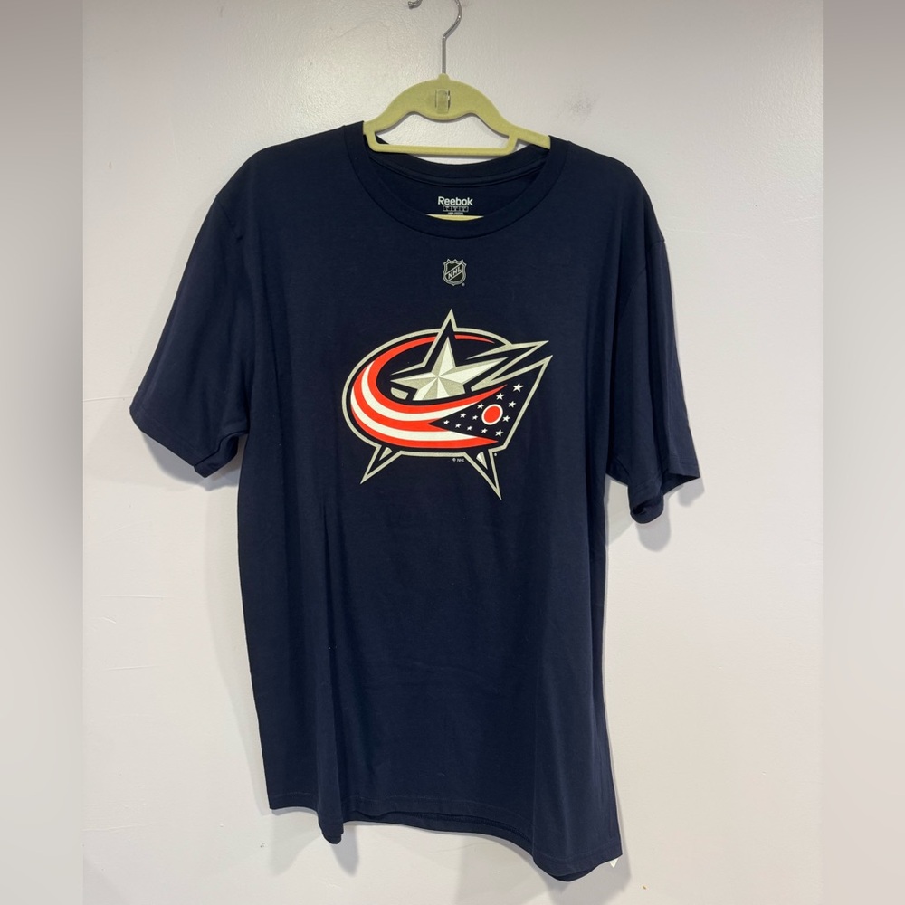 Reebok Columbus Blue Jackets Brandon Dubinsky 17 Hockey Tshirt Mens L Navy